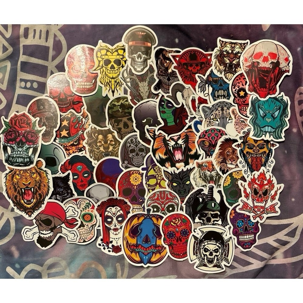 NEW 50pc High Quality Vinyl Intricate Skull & Lions Stickers